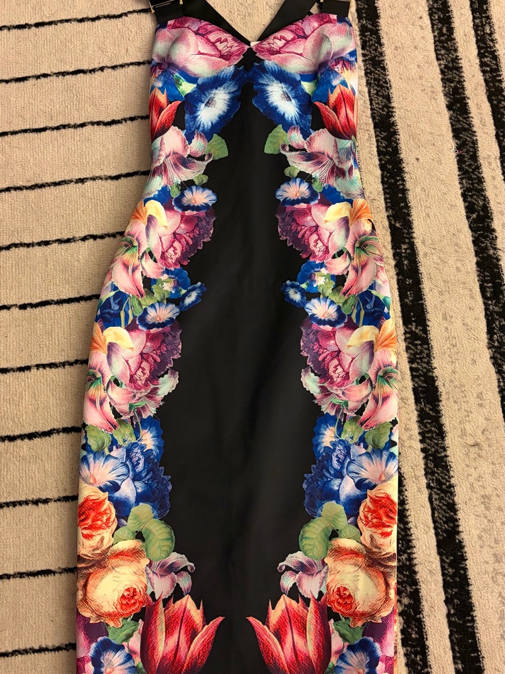 Ted Baker Black Dress with Vibrant Blue and Pink Floral Print